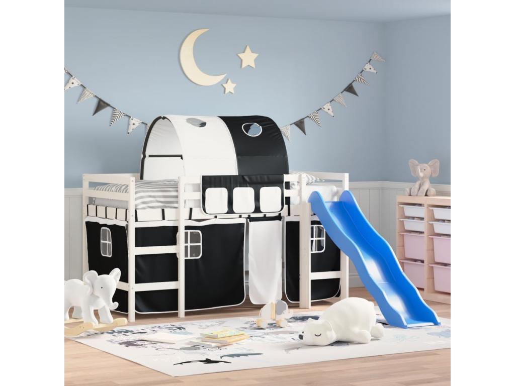 Cama altillo infantil y túnel Joliven/negro 90x200 cm macizo