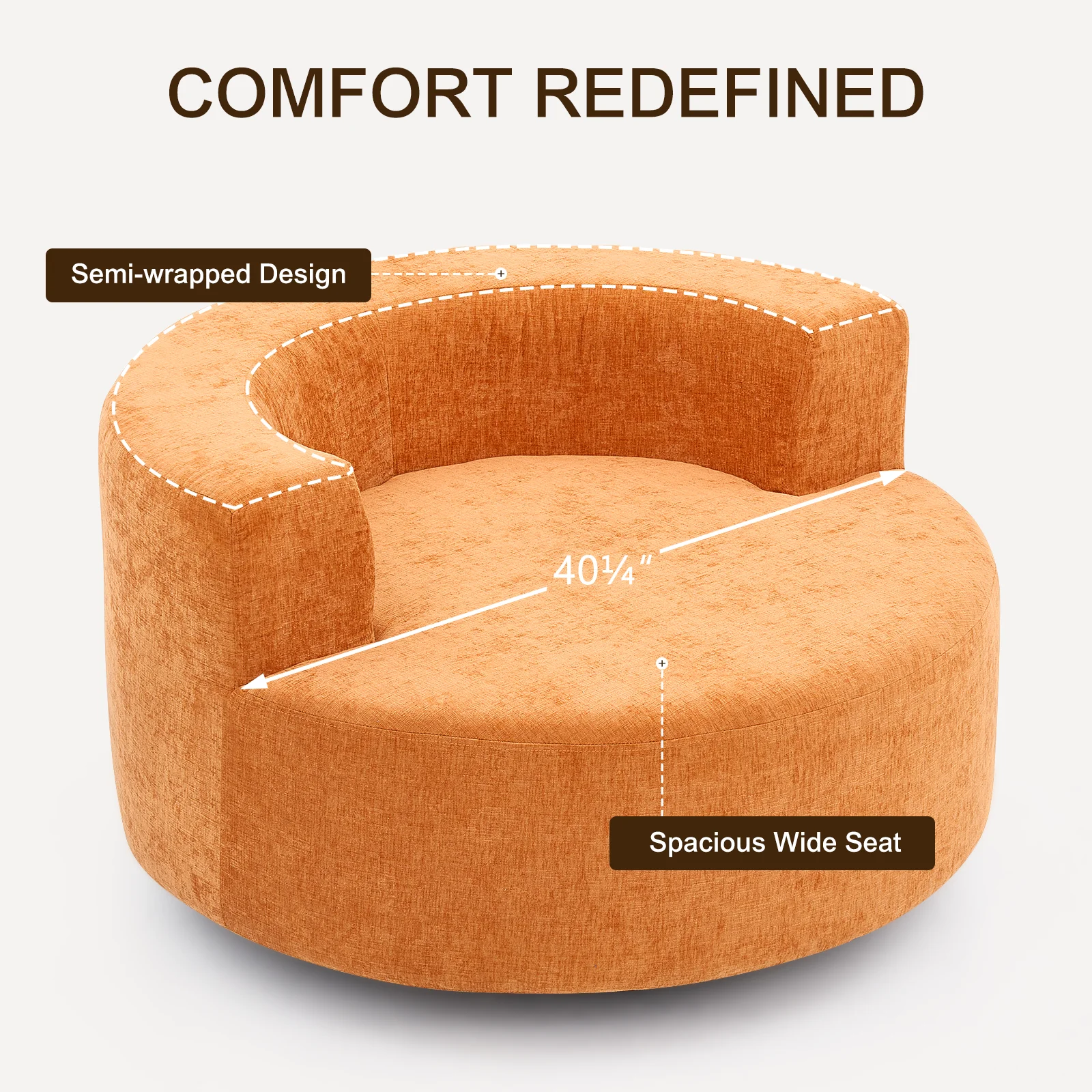 Fumahaus Upholstered Swivel Accent Chair, Oversized Comfy Round Sofa Chair with Two Pillows, Leisure Sofa Chair for Living Room Bedroom, Beige - Image 32