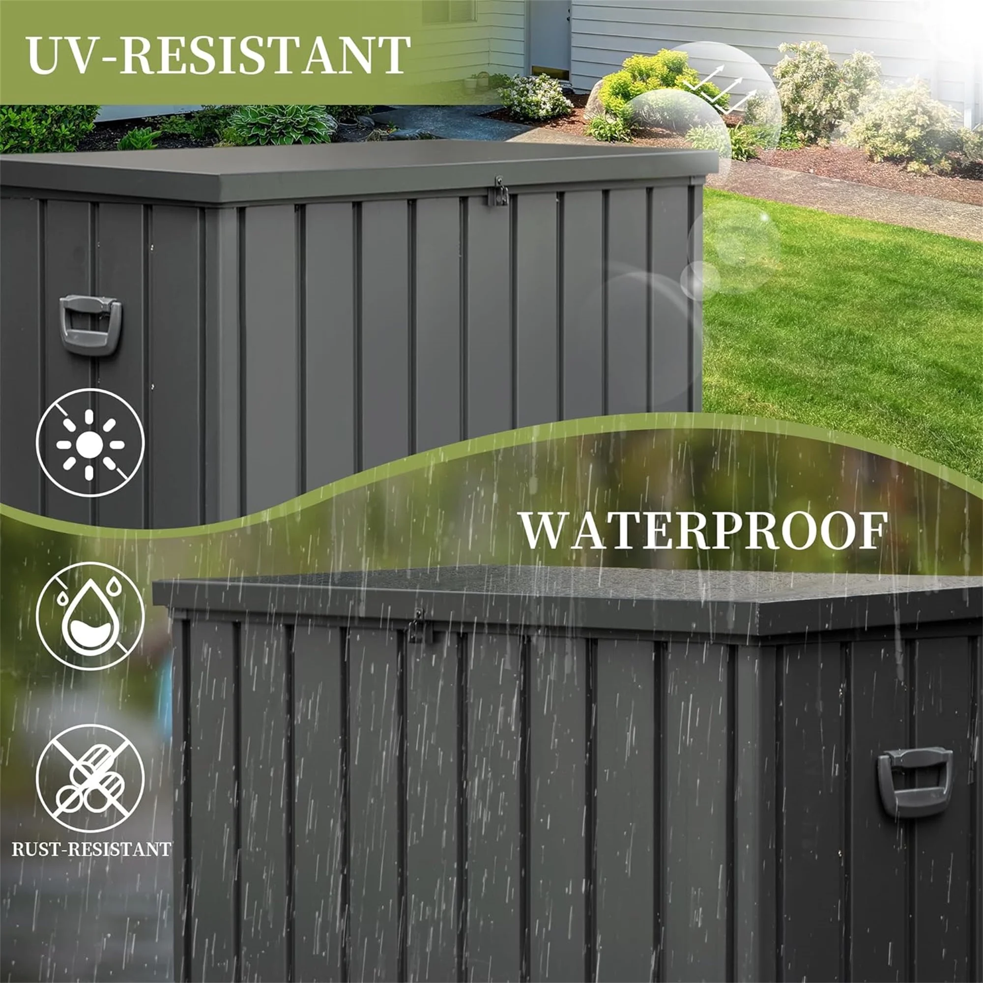 100 Gallon Outdoor Storage Deck Box Waterproof, Large Patio Poolside Storage Bin for Outside Cushions, Throw Pillows, Garden Tools (Dark Gray) - Image 15