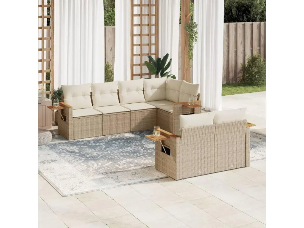 Set sofás de jardín 7 piezas y cojines ratán sintético beige ZDTB51129