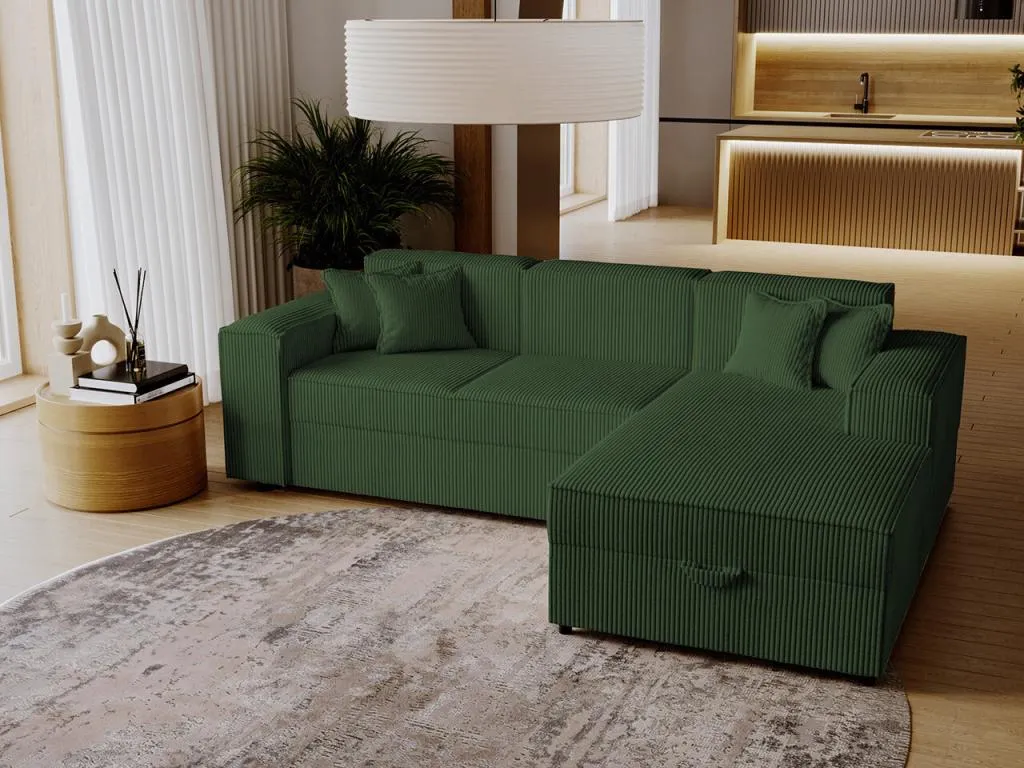 Sofá rinconero Andreuworldcasa 116 Verde Función de descanso Caja de ropa de cama 253x166x79cm