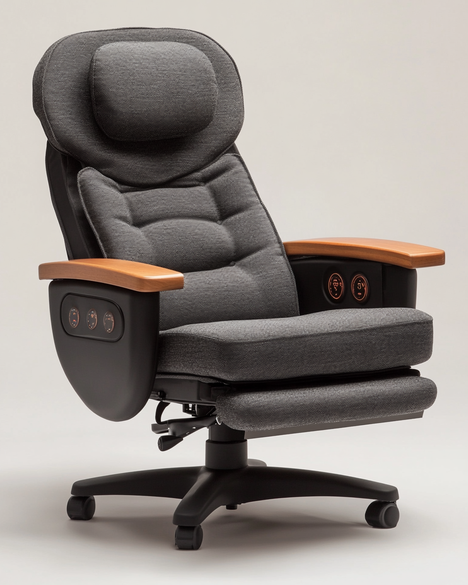 Sillón ergonómico reclinable gris con función de masaje y reposapiés extensible