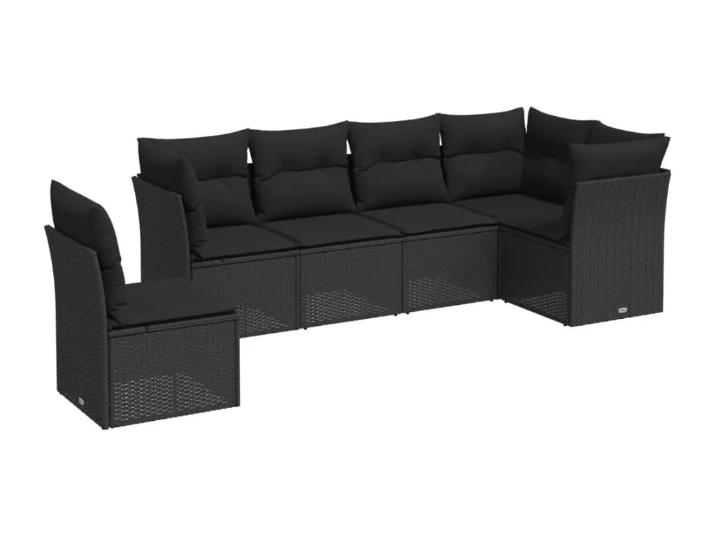 Set de sofás de jardín 6 piezas y cojines ratán sintético negro zfko94780