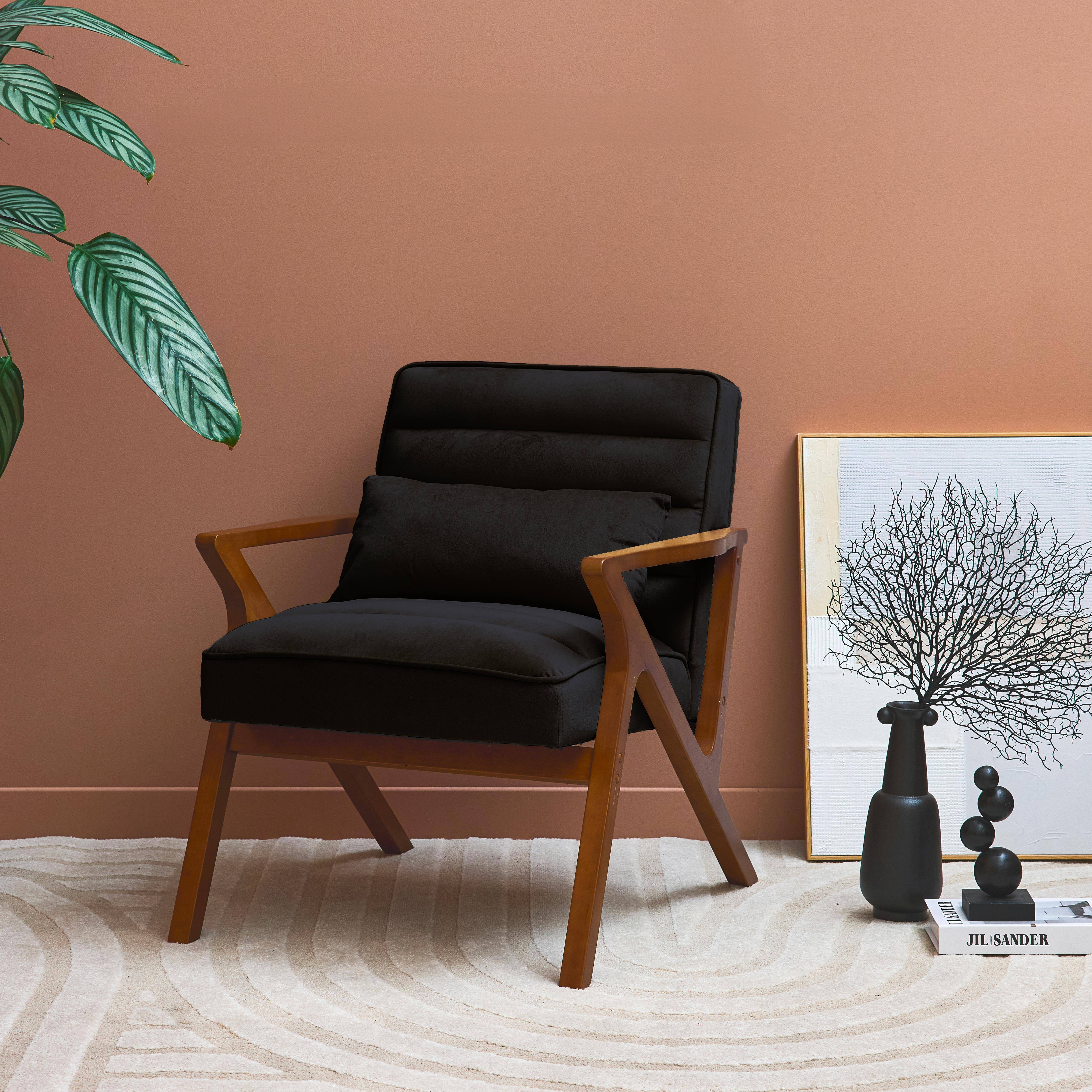 Antoine terciopelo - Sillón escandinavo de madera de hevea y terciopelo