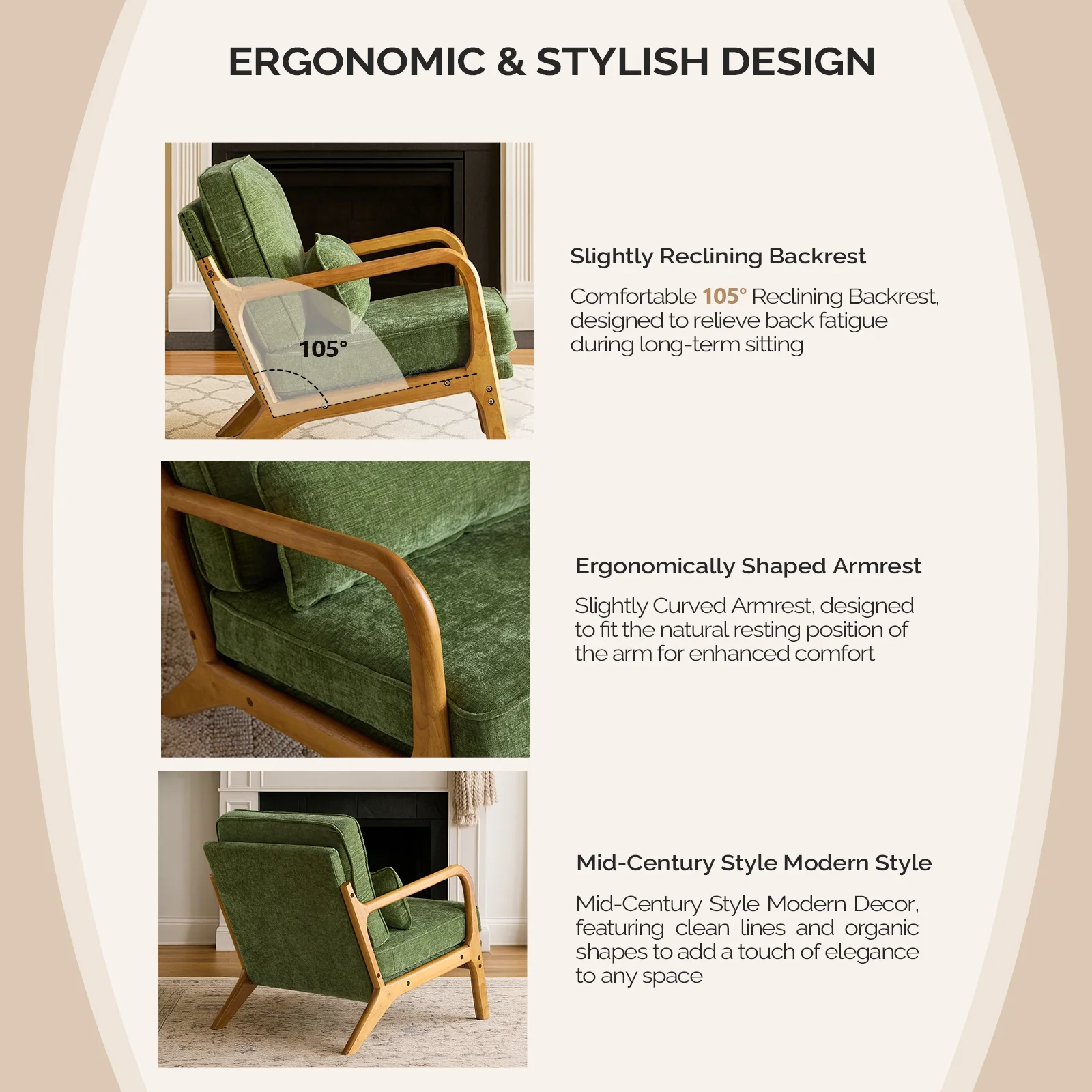 Ktaxon Accent Chair Corduroy Upholstered Armchair, Reading Club Chair with Pillow and Solid Wood Frame for Living Room Bedroom Furniture Off White - Image 97