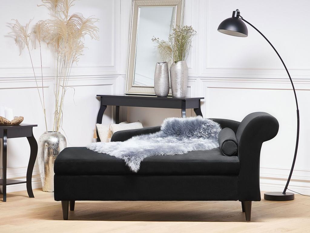 Chaise longue de terciopelo negro derecho LUIRO