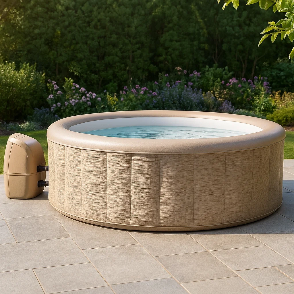 Spa hinchable redondo,4 personas,PVC,beige,diámetro 180x65 cm - vGVcp8HbDSg8