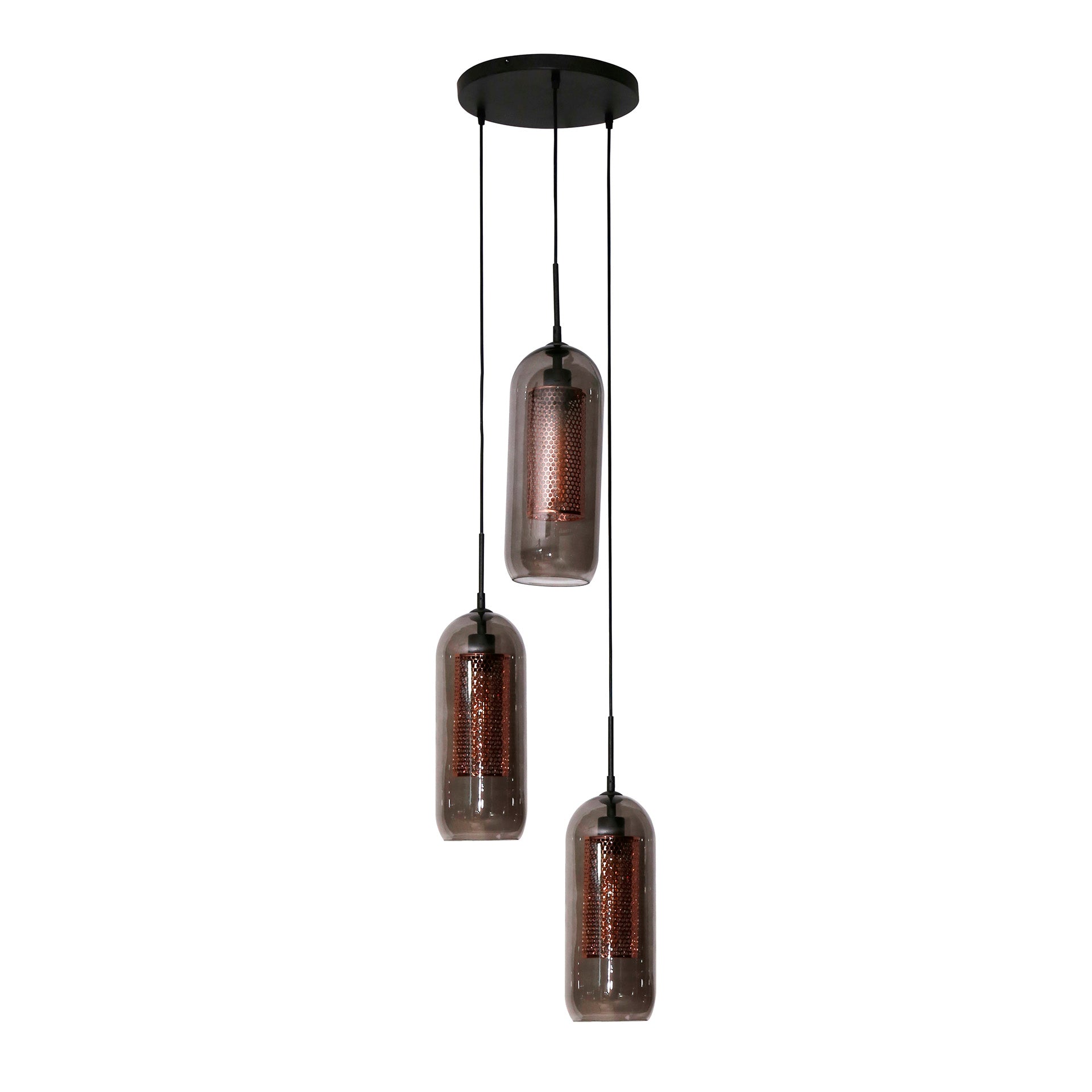 Blokker Dolf Hanglamp 3-lichts - Gerookt Glas