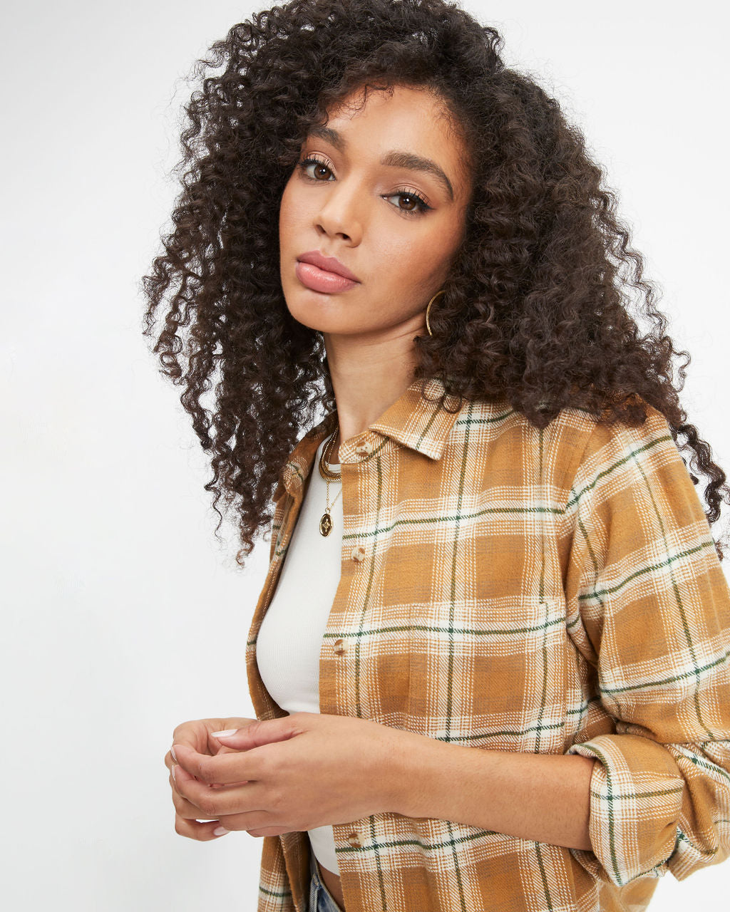 Falls Gold Rush Plaid Button Down Top - Se7enfashion