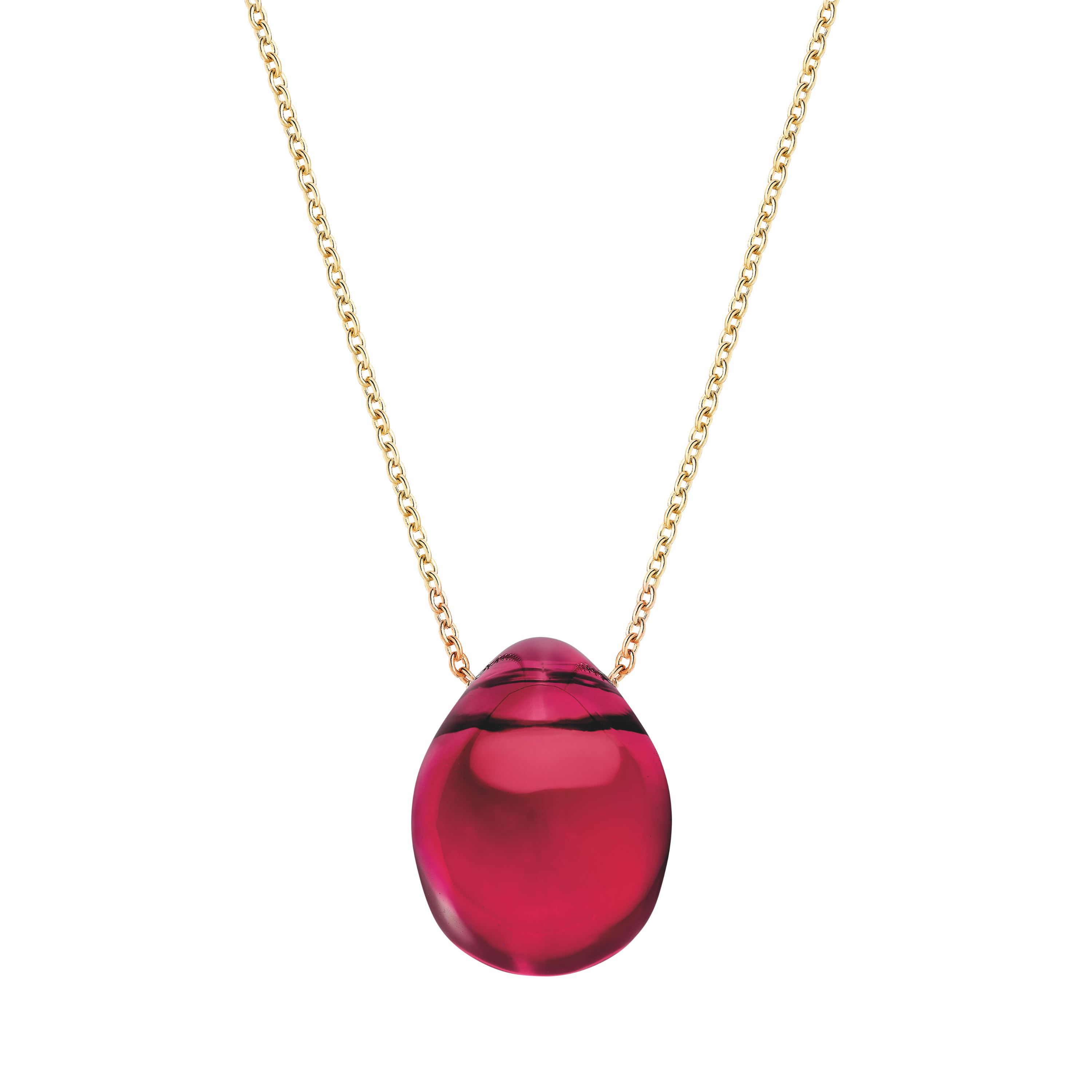 PENDENTIF CABOCHON - CRISTAL ROUGE, PLAQUÉ OR JAUNE 18 CARATS