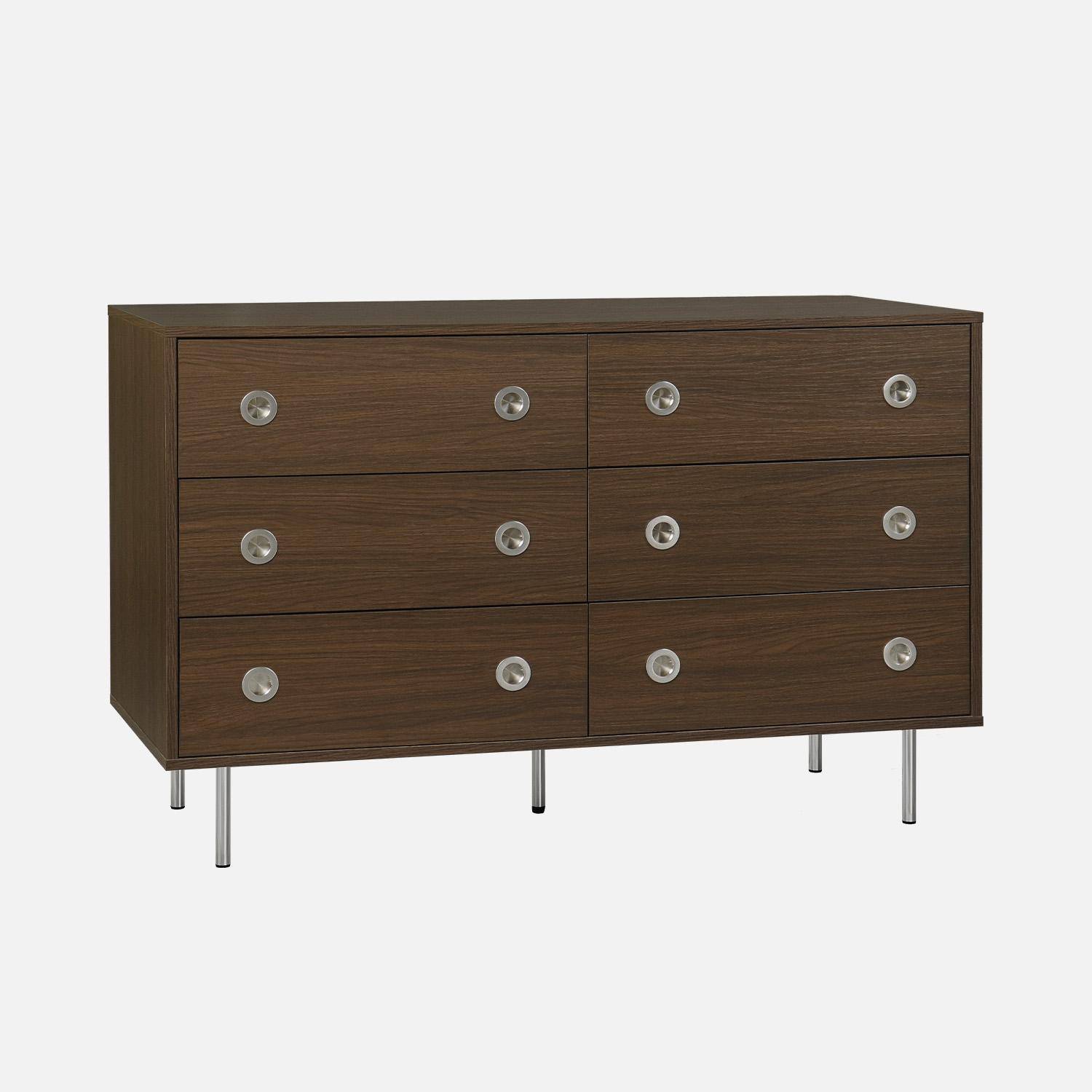 Shelby - Cómoda vintage decorativa de madera y acero inoxidable, con 6 cajones