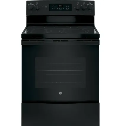 GE 30′′ Freestanding Electric Range, Black – Dual-Element Cooktop, Convection Oven, Self-Cleaning