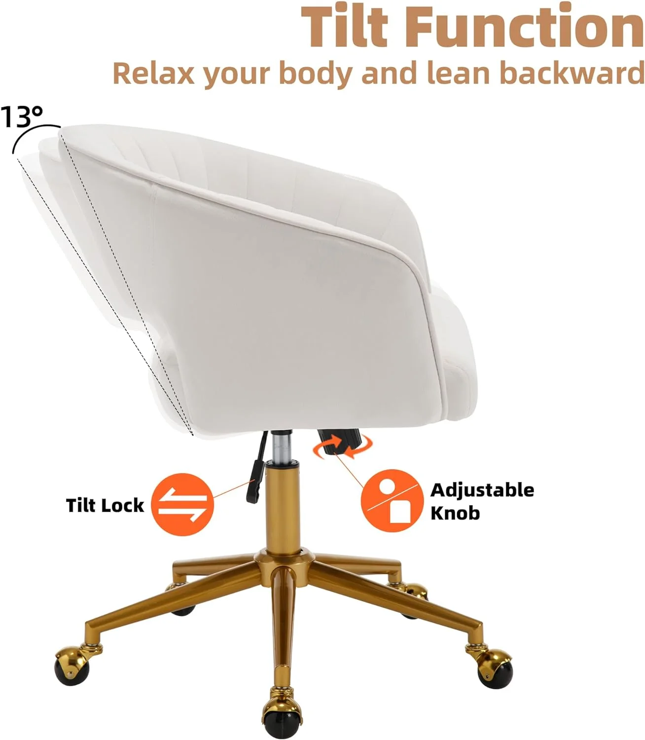 Westice Home Office Desk Chairs, Velvet Task Chair, Height Adjustable Swivel Vanity Chair with Golden Base for Vanity Study, Living Room Computer Room, Beige - Image 10