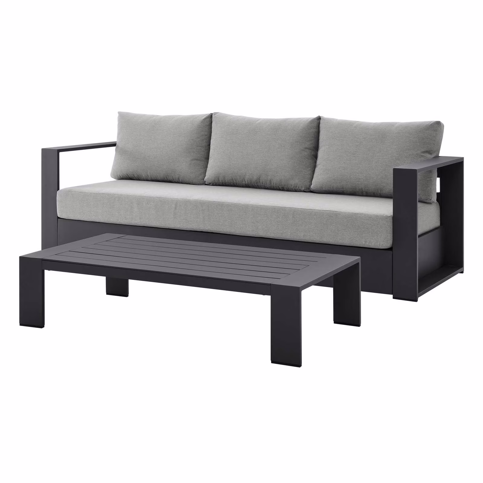 Lounge Sofa Table Set, Grey Gray, Aluminum, Metal, Fabric, Modern Contemporary, Outdoor Patio Balcony Cafe Bistro Garden Furniture Hotel Hospitality