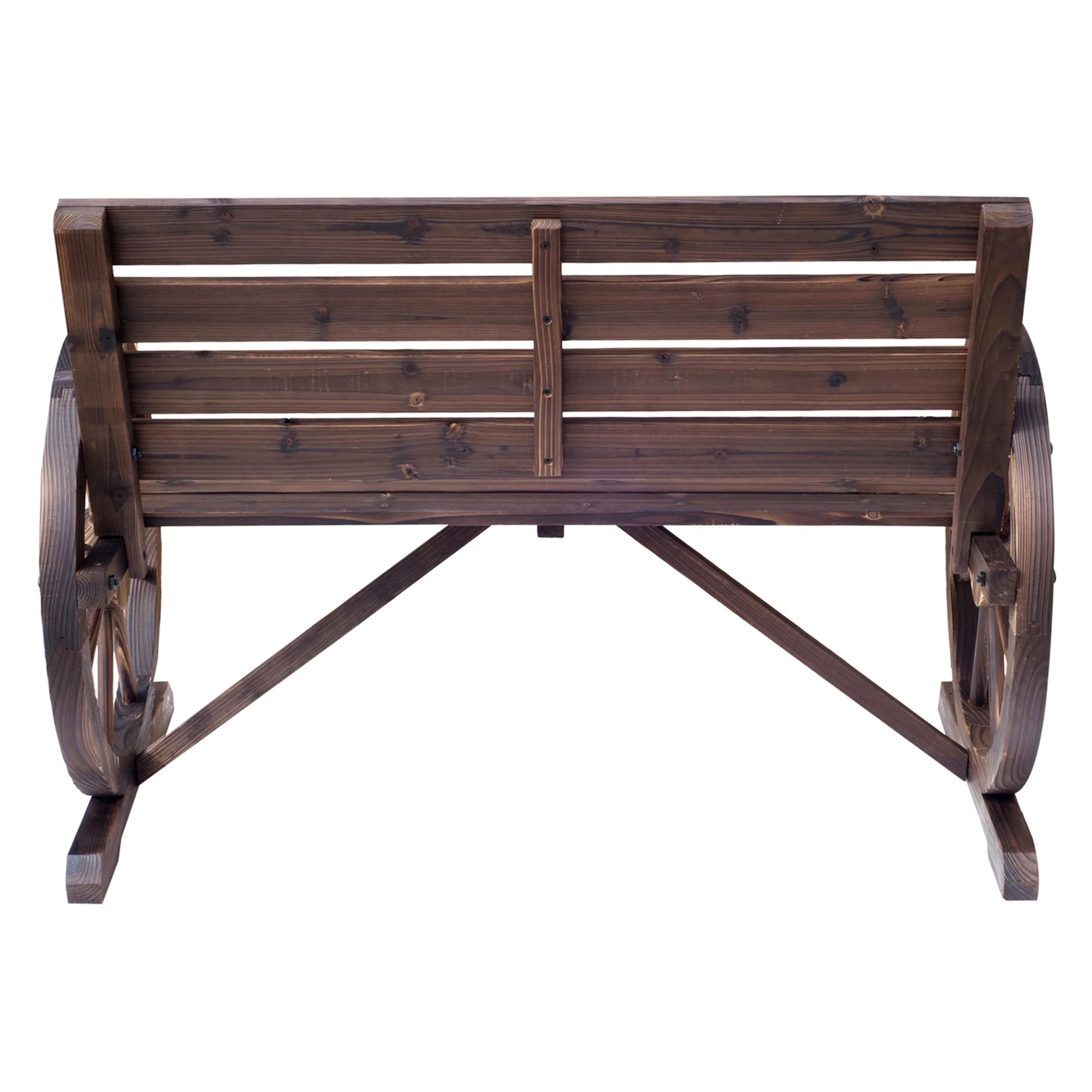 Outsunny Wooden Wagon Wheel Bench Rustic Outdoor Patio Furniture, 2-Person Seat Bench with Backrest Carbonized - Image 10