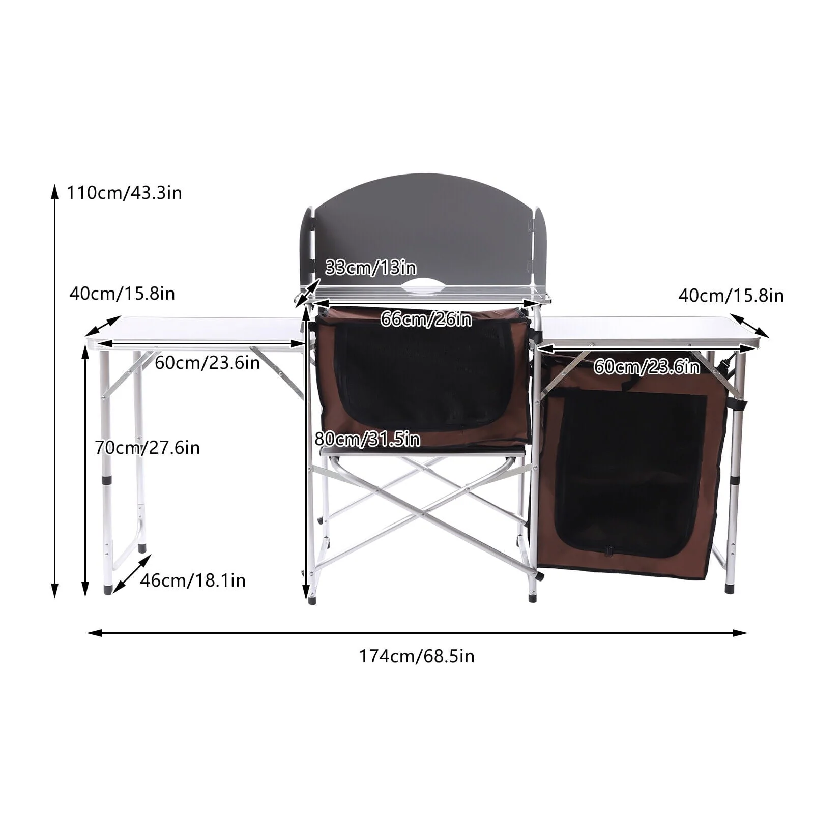 Camping Table with Storage Organizer and Windscreen Portable Outdoor Cooking Table Foldable Camp Table Camping Kitchen Station with 2 Side Tables for BBQ Grill Picnics - Image 2