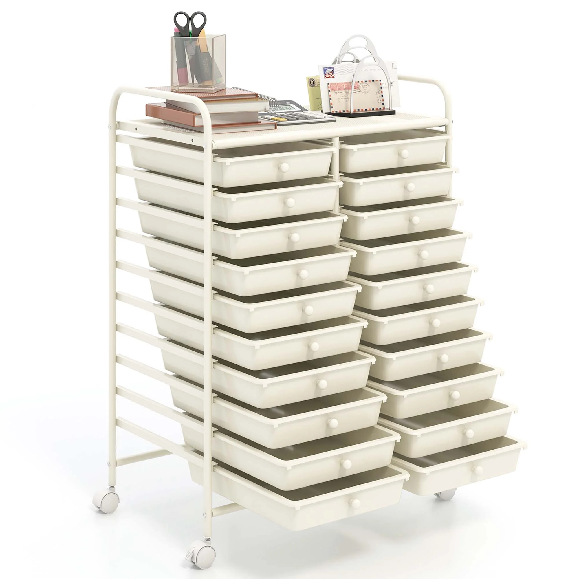 Costway 20 Drawer Rolling Storage Cart Tools Scrapbook Paper Office School Organizer Yellow - Image 82
