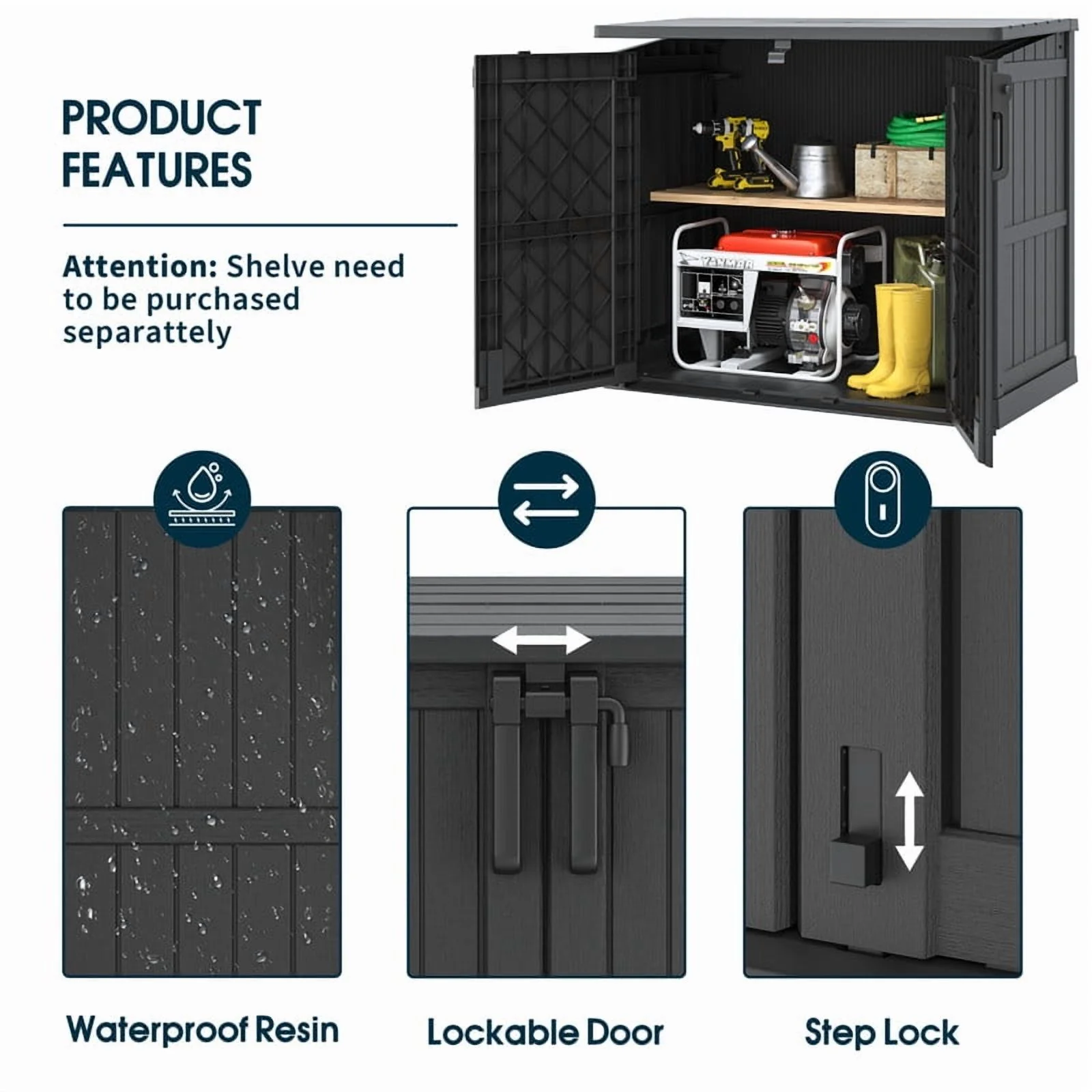 LHBCraft Outdoor Resin Storage Shed, 34 Cu. Ft. Weather-Resistant Garden Storage Box, Extra-Large Lockable Waterproof Shed for Bikes, Lawnmowers, and Garden Tools - Image 10