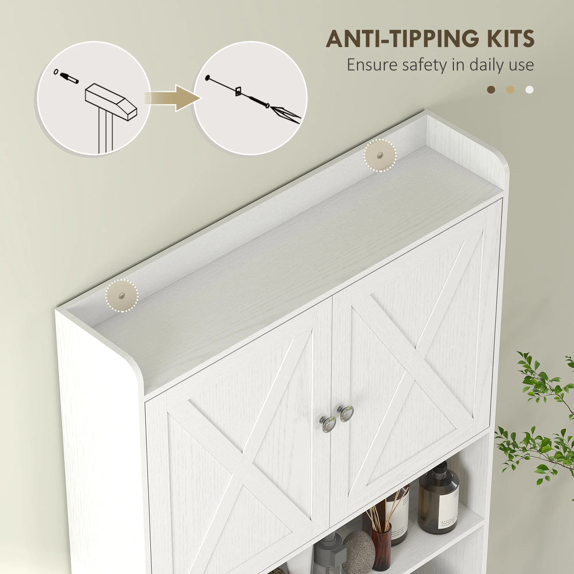 HOMCOM Over the Toilet Storage Cabinet, Farmhouse Above Toilet Bathroom Organizer with Barn Doors, Adjustable Shelf, Toilet Paper Holder, White - Image 6