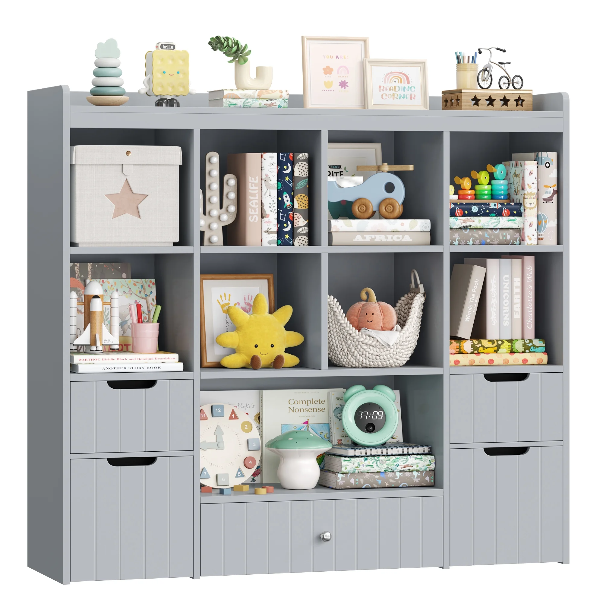 Homfa Kids Toy Storage Organizer with Cubby, Kids Toy Storage Chest with Removable Drawers, Kids Bookcase for Playroom Bedroom Living Room, Pink - Image 29