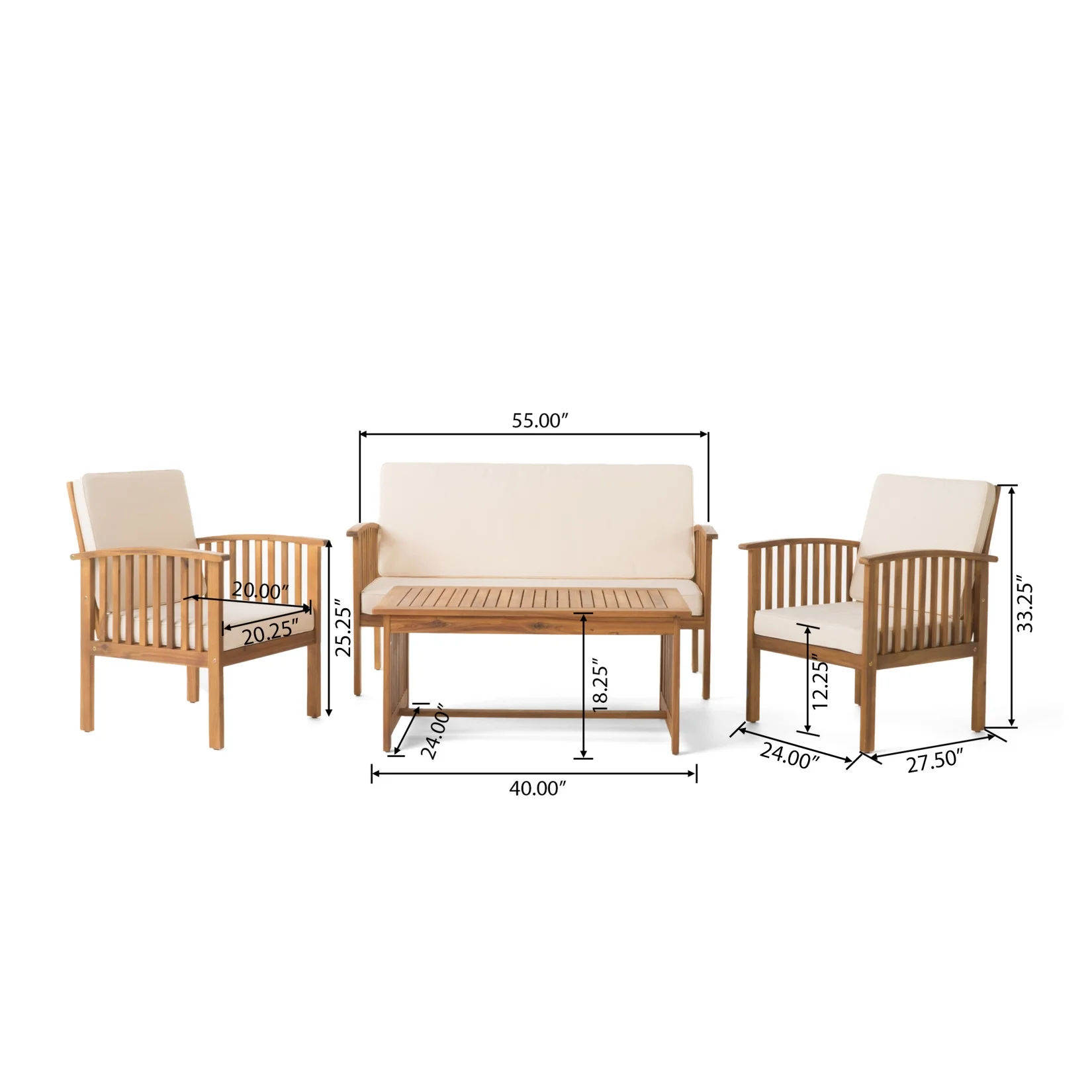 4 Pieces Patio Furniture Set, Balcony Bistro Set, Wood Outdoor Seating Set with Water Resistant Cushions and Coffee Table for Pool Beach Backyard Balcony Garden, Brown - Image 6