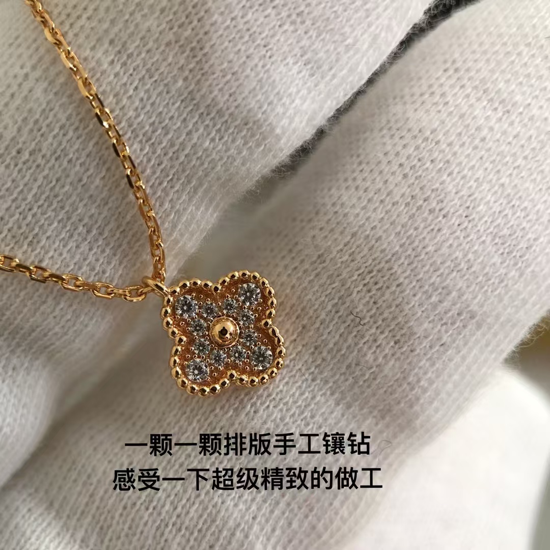 VCA Full Diamond Sweet Alhambra Pendant Necklace - Mini - Original Replica Club