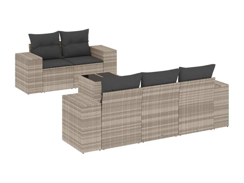 Conjunto de sofás para exterior 6 piezas con cojines ratán sintético acabado gris TG3400689