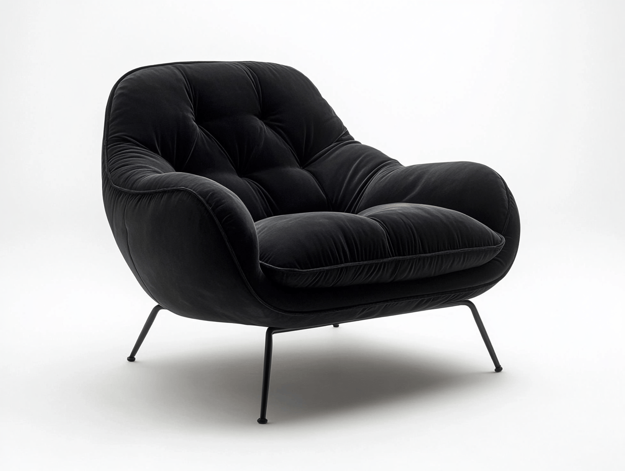 Sillón acolchado terciopelo negro – estructura metálica – estilo contemporáneo