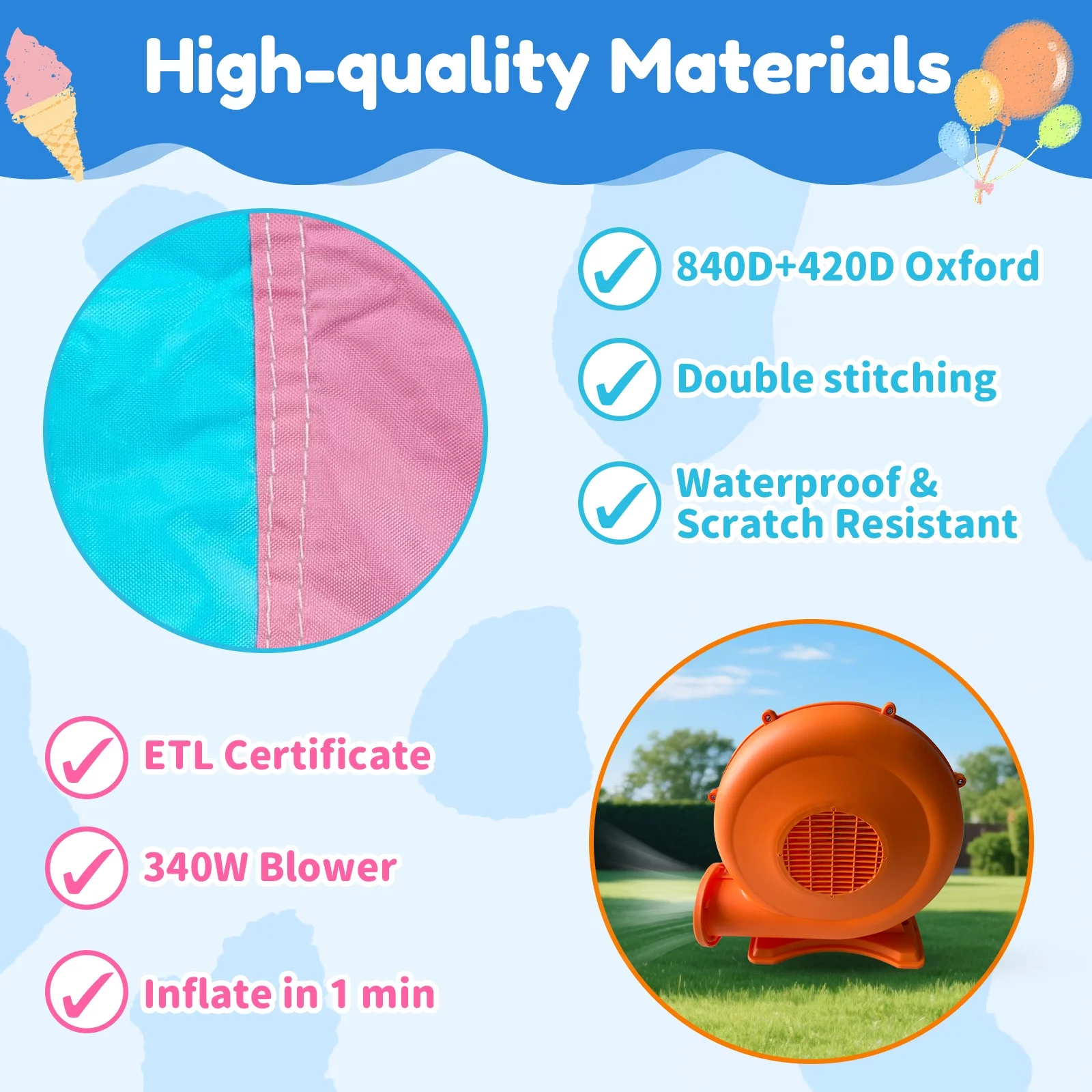 Mukidy 114''x 114'' x 92.5'' Inflatable Bounce Houses for Kids 3-10 with Blower Double Slide and Ball Pit/Indoor Bouncy House, PVC, Child, Teen, Toddler,Blue - Image 19