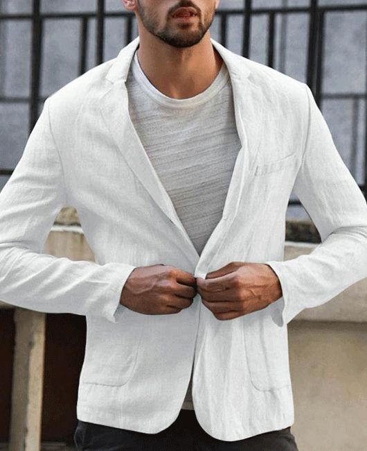 Basics Plain Notch Lapel Pocket Two Button Loose Blazer