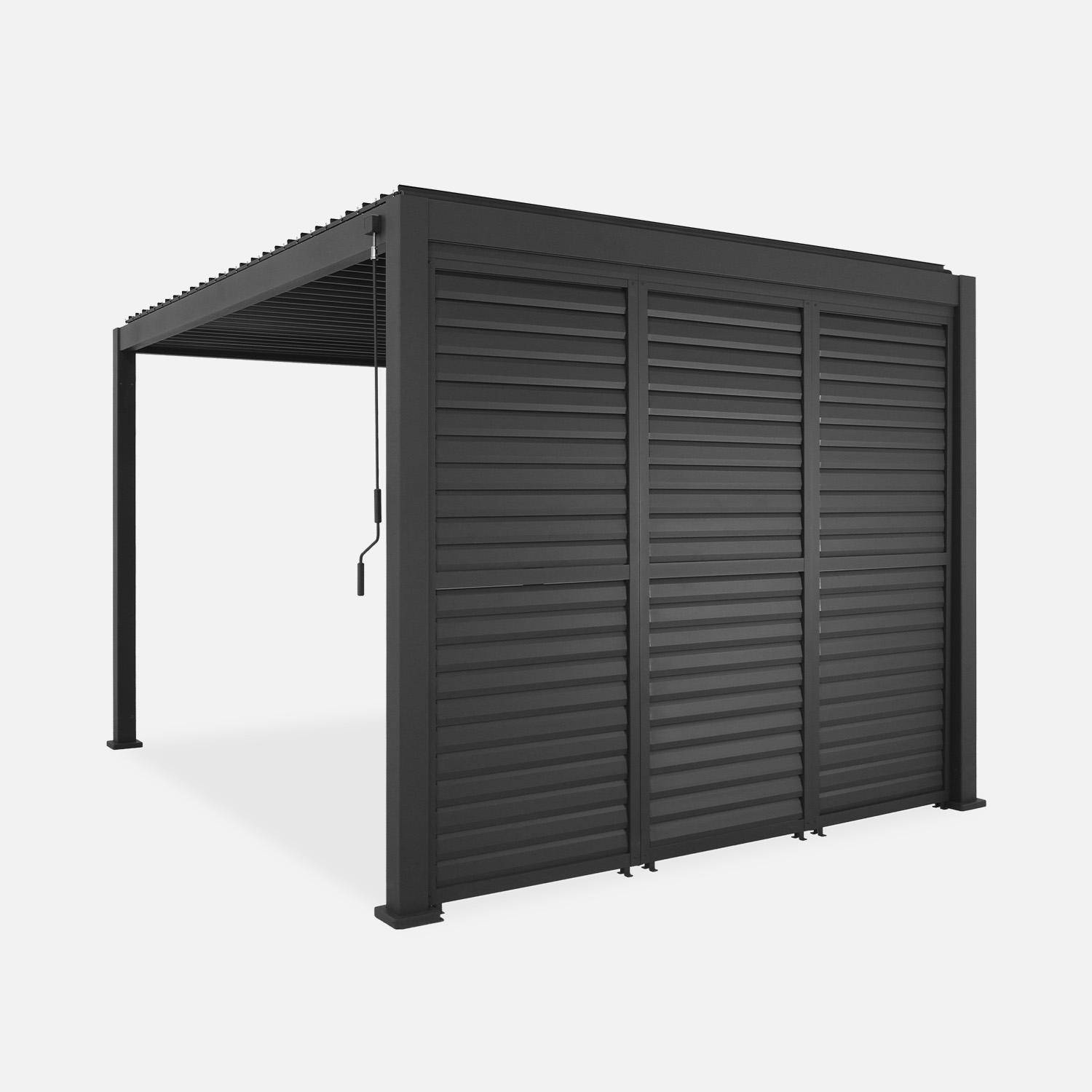 Triomphe 3x4m + accesorios - Pérgola bioclimática de aluminio 3x4m + 3 persianas 1m lamas orientables