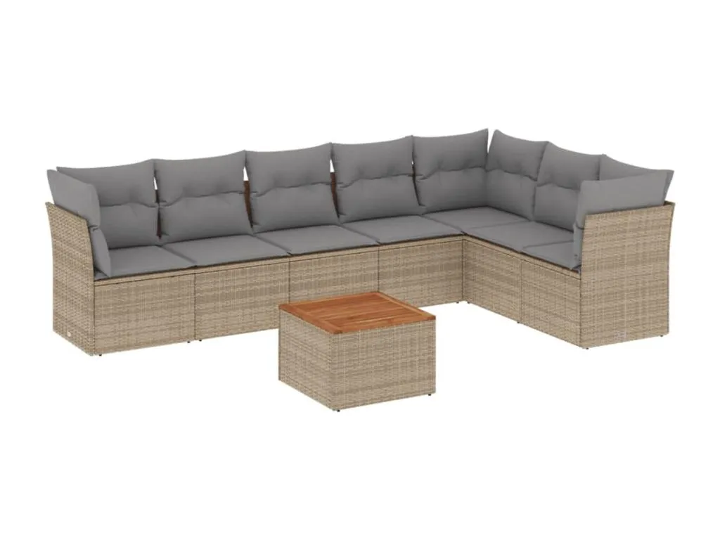 Juego de sofás jardín con cojines beige mezcla 8 pzas ratán PE