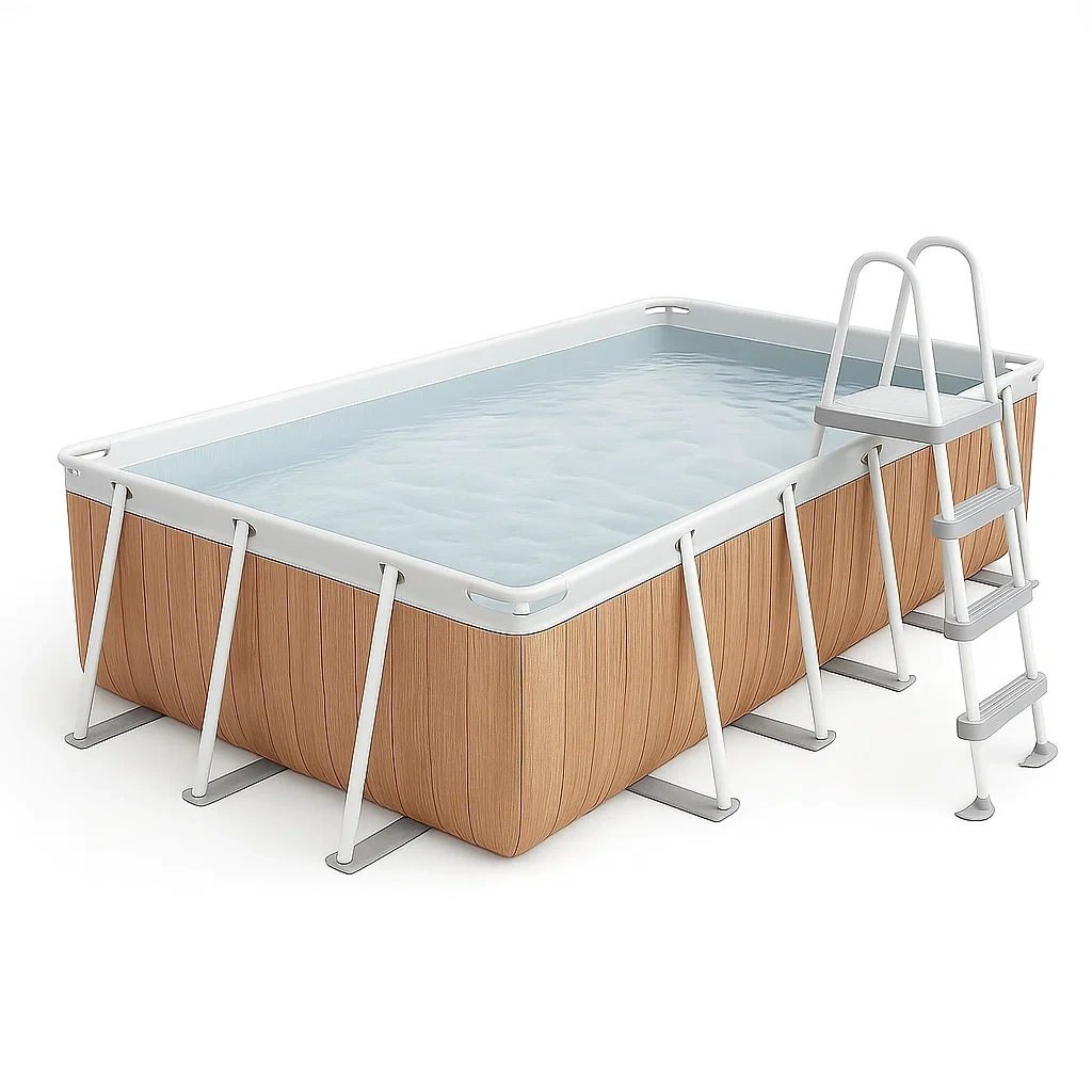 Piscina tubular rectangular desmontable de acero 532x265x119 cm efecto madera/blanco con filtro y escalera QXpaKqO205eq