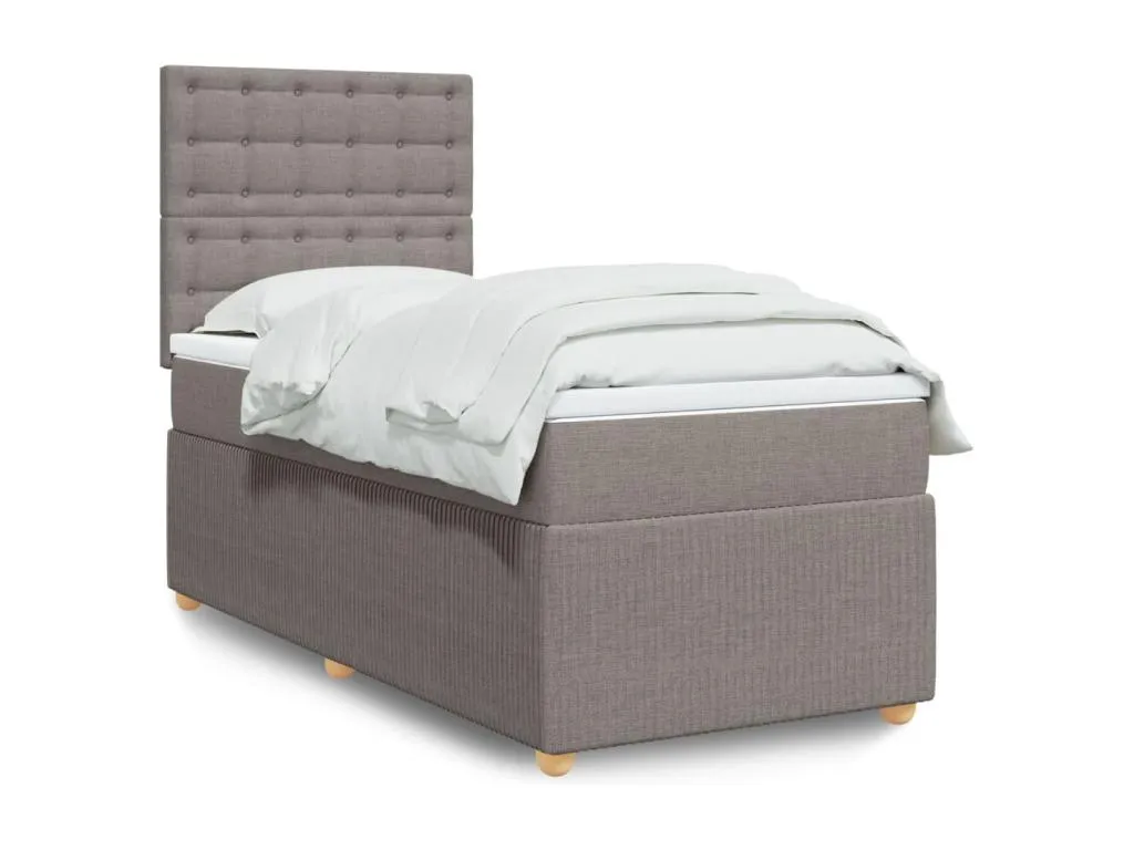 Cama box spring con colchón tela gris taupe 90x190 cm ock3521367
