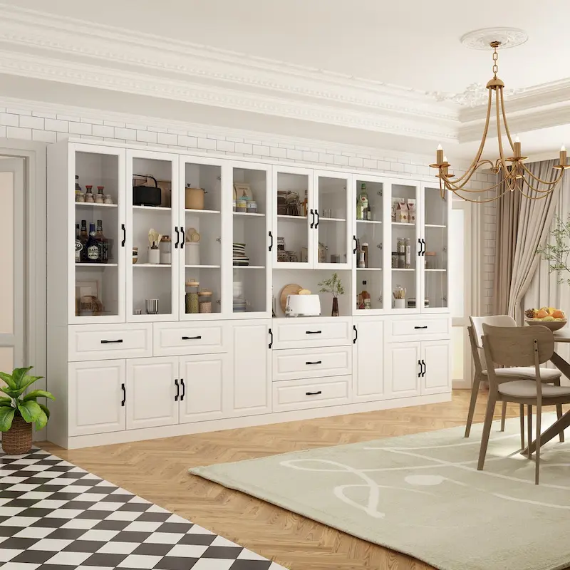 78.7-Inch Modular White Curio Cabinet with Glass Doors for Buffet Display
