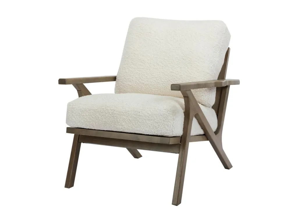 Sillón Nidovia de salón, tejido rizado crudo y madera maciza fev564223