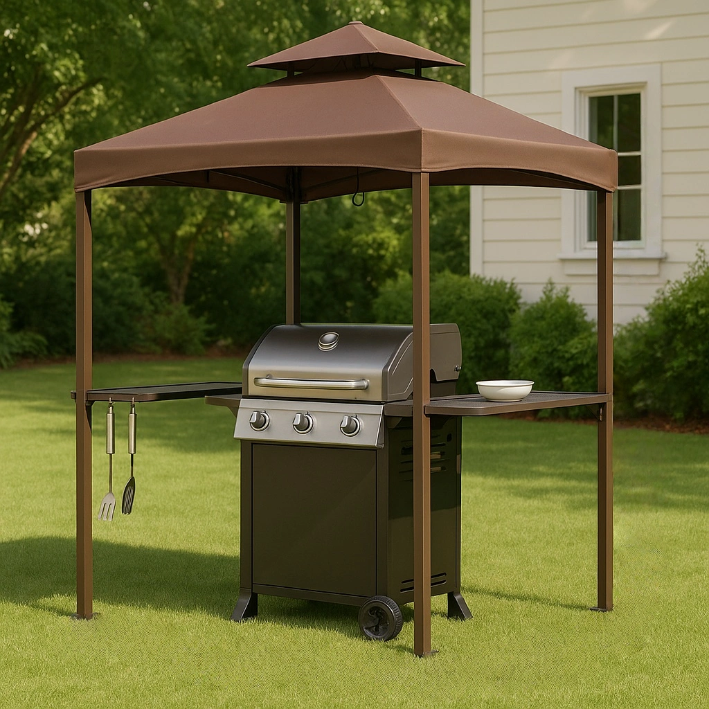 Cenador Cenador de barbacoa Marrón Acero/Poliéster Jardín 240x150x245 cm