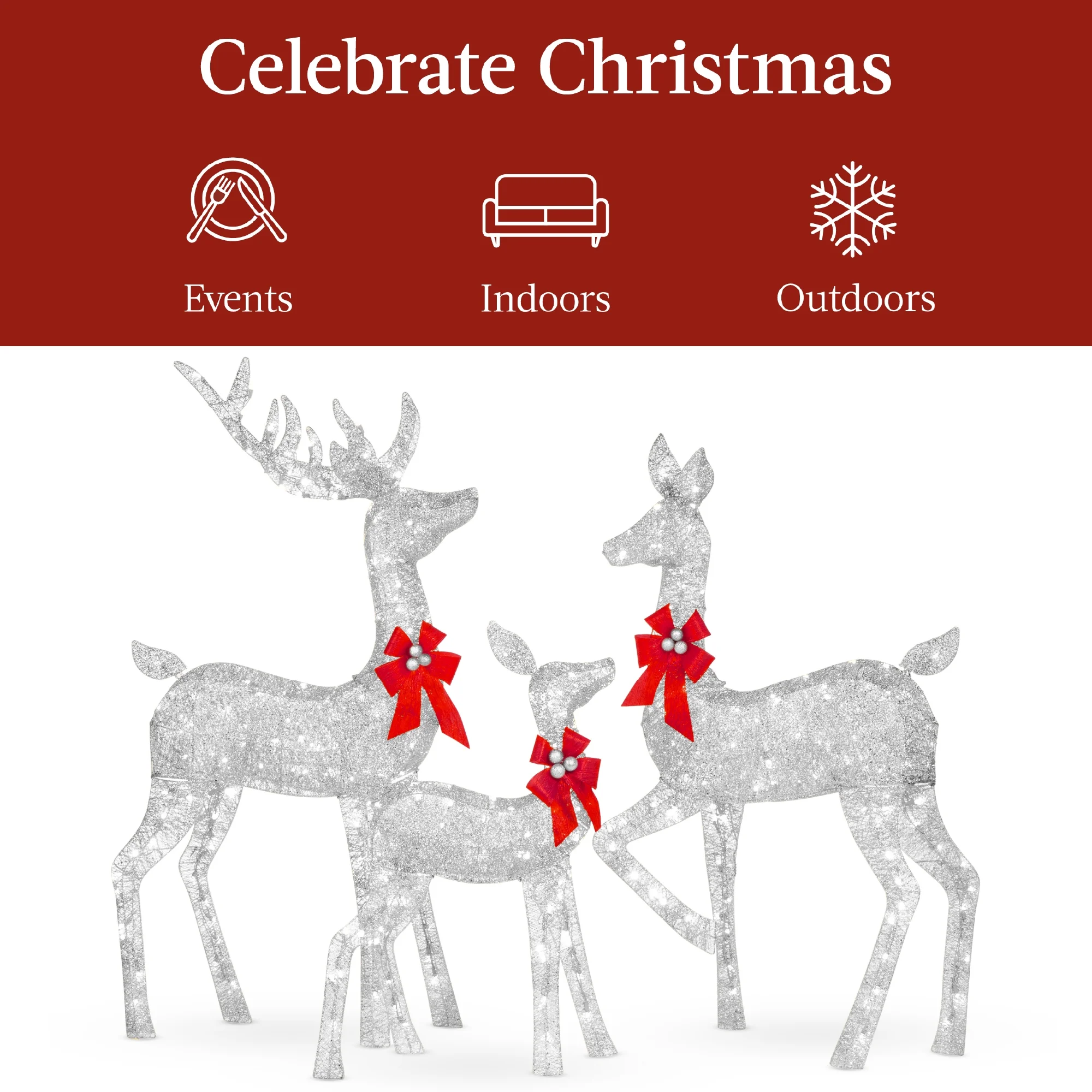 Best Choice Products 6.5ft 3-Piece Lighted Christmas Deer Set Outdoor Yard Decoration w/ 385 LED Lights, Stakes - Gold - Image 17