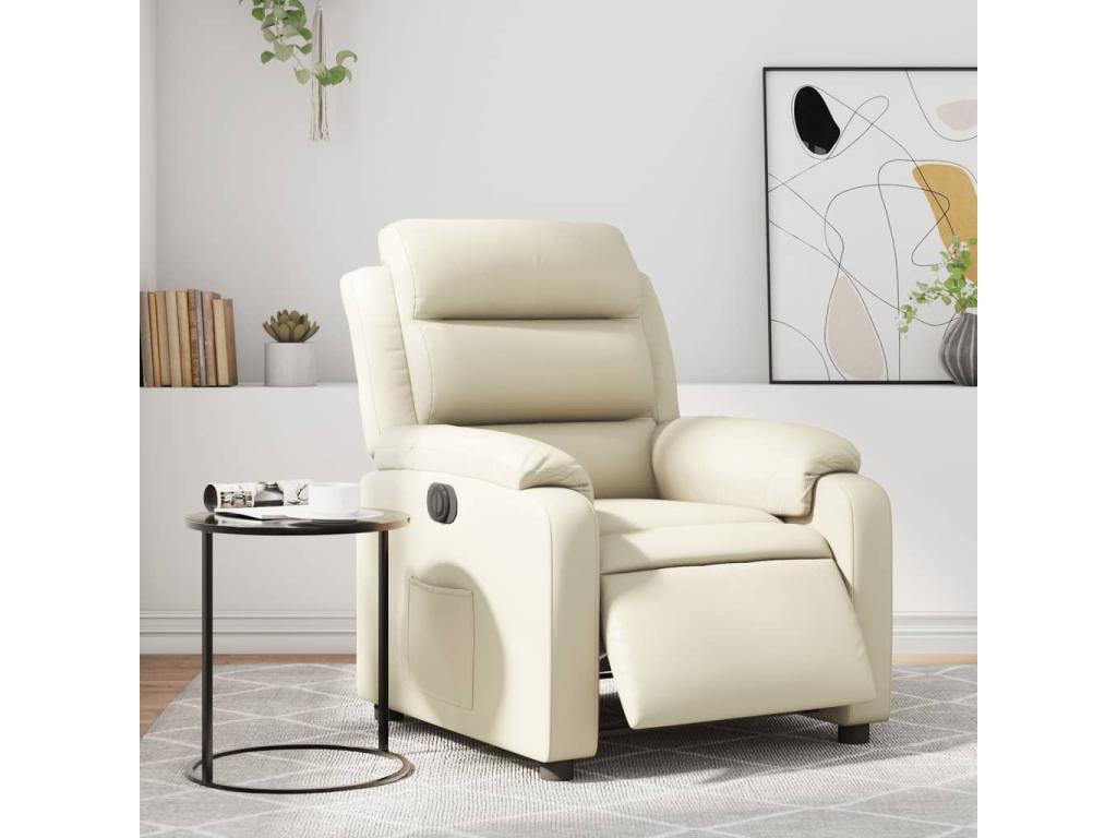 Sillón reclinable eléctrico de cuero sintético crema