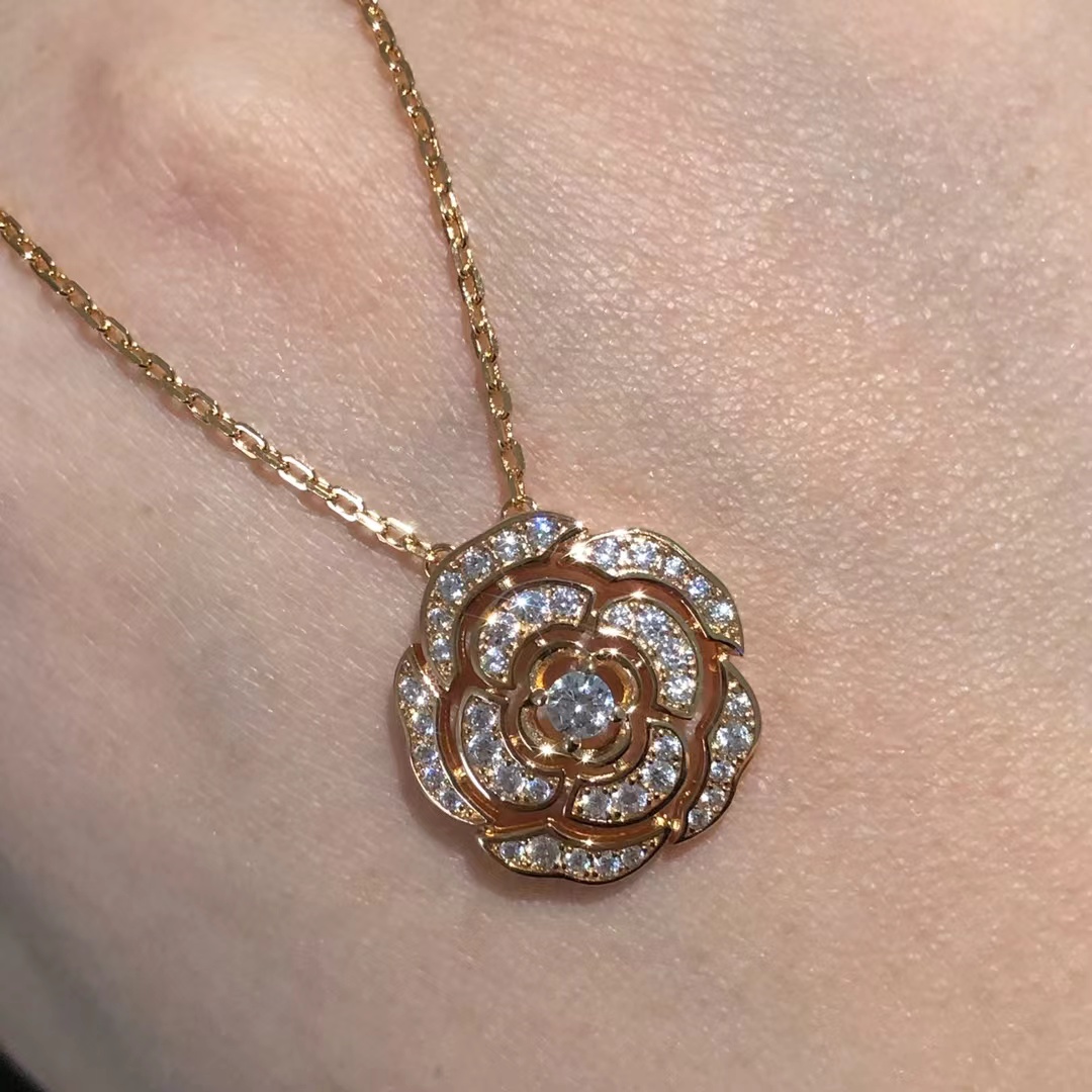 Chanel Diamond Camellia Flower Pendant Necklace - Original Replica Club