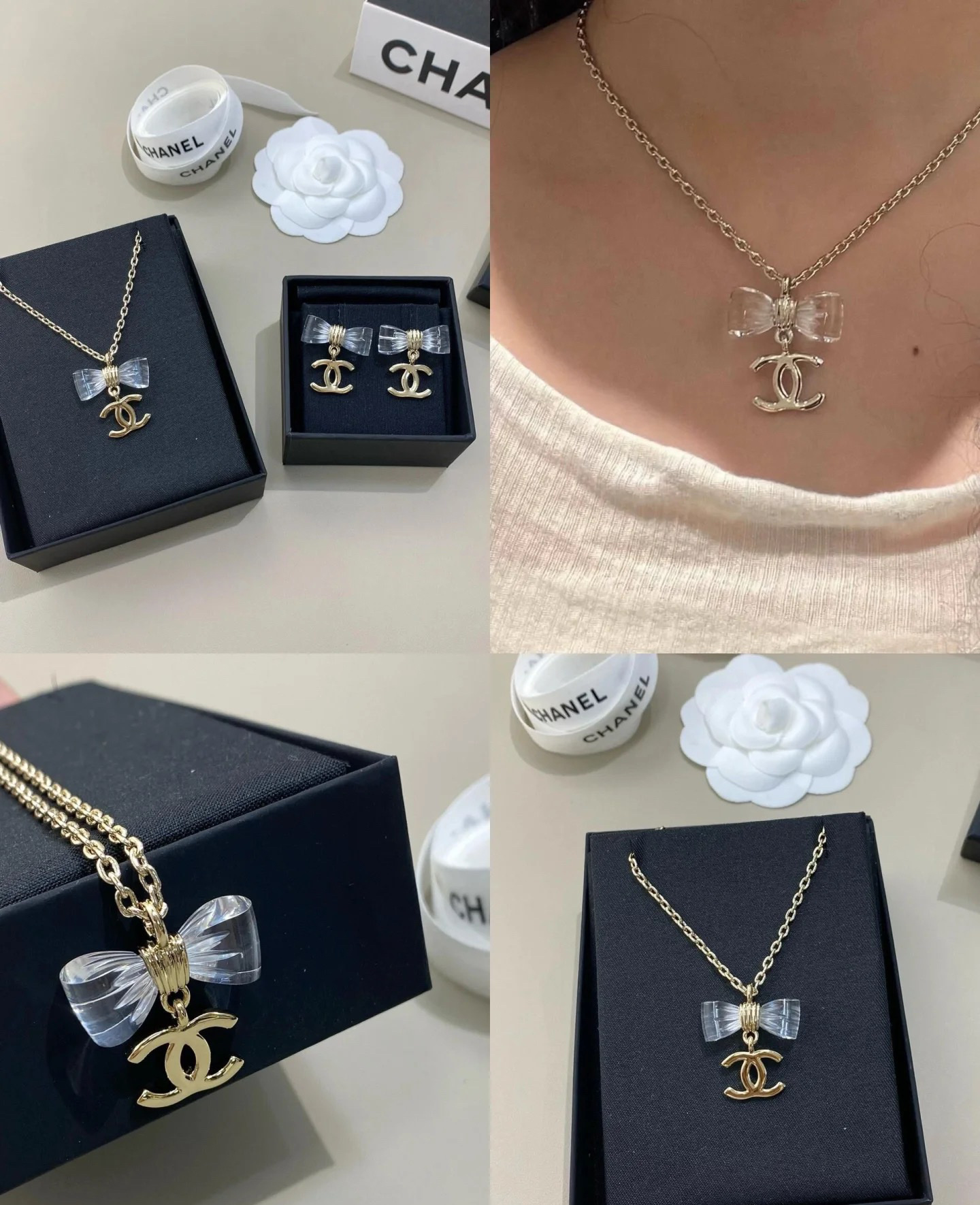 Chanel Transparent Bow CC Pendant Necklace - Original Replica Club