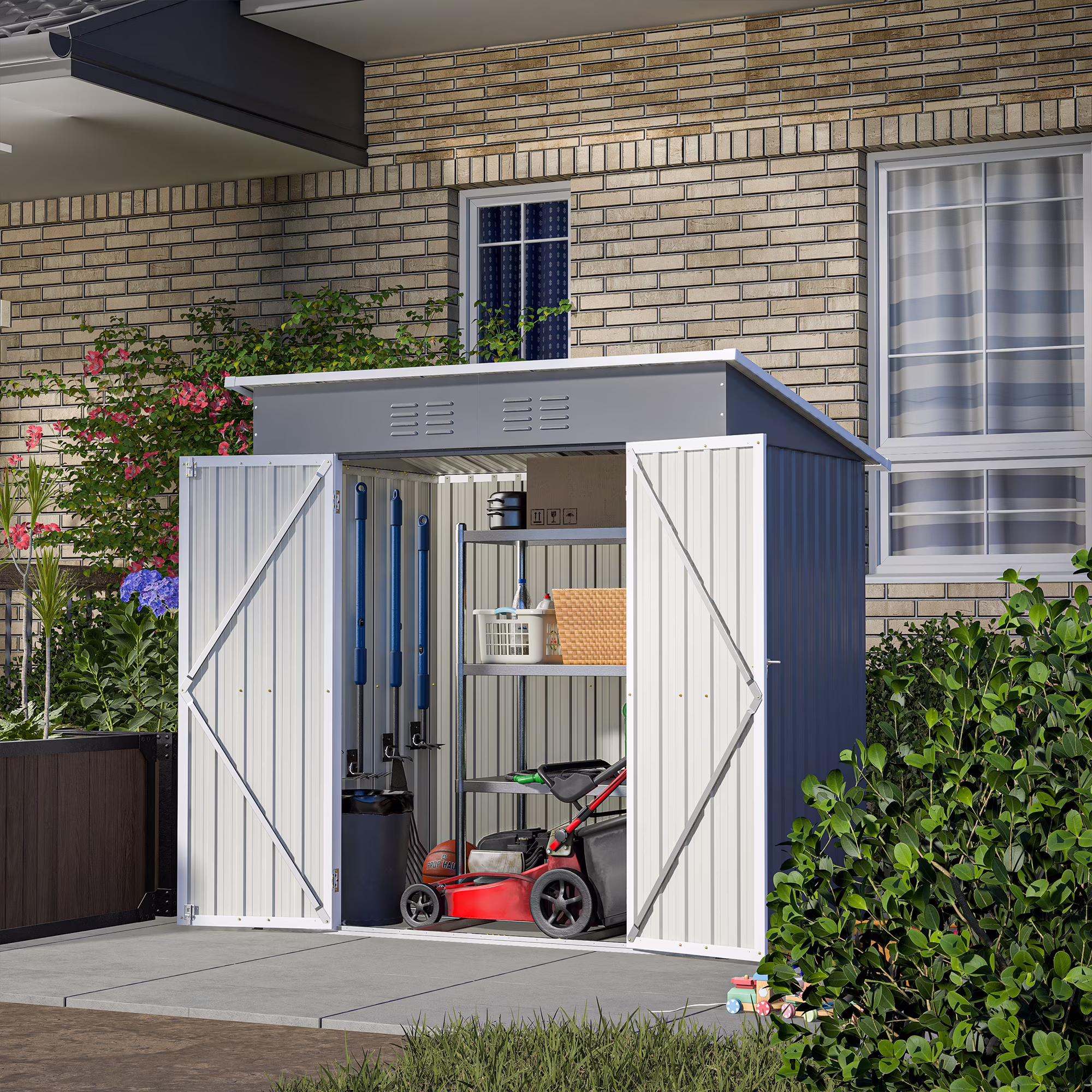 6 x 4 ft Outdoor Storage Shed with Floor Frame, Storage Sheds for Outside with Lockable Door, All Weather Garden Tool Shed with Air Vent for House Backyard Patio Lawn, Black - Image 3