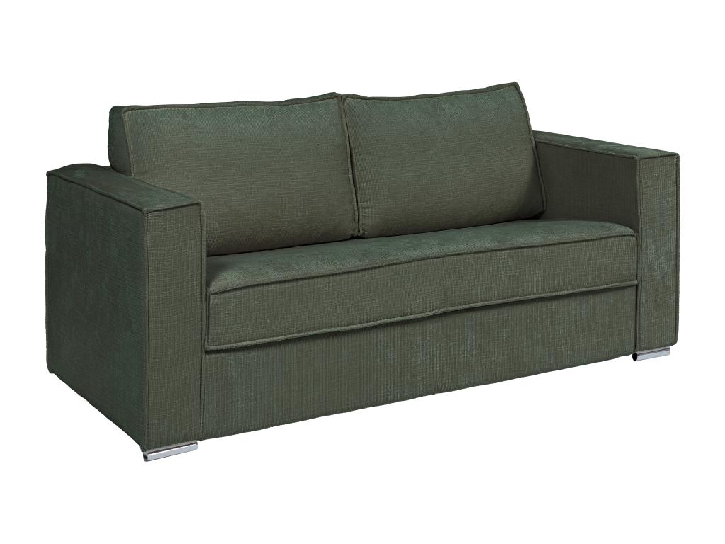 Sofá cama de 4 plazas de apertura rápida de tela texturizada verde - Cama de 160 cm - Colchón de 22 cm LORETO