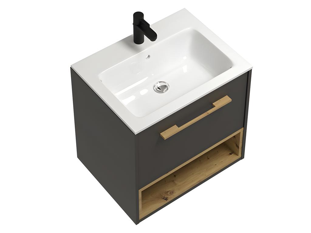 Mueble de baño flotante en gris antracita con lavabo empotrado - 60 cm - YANGRA