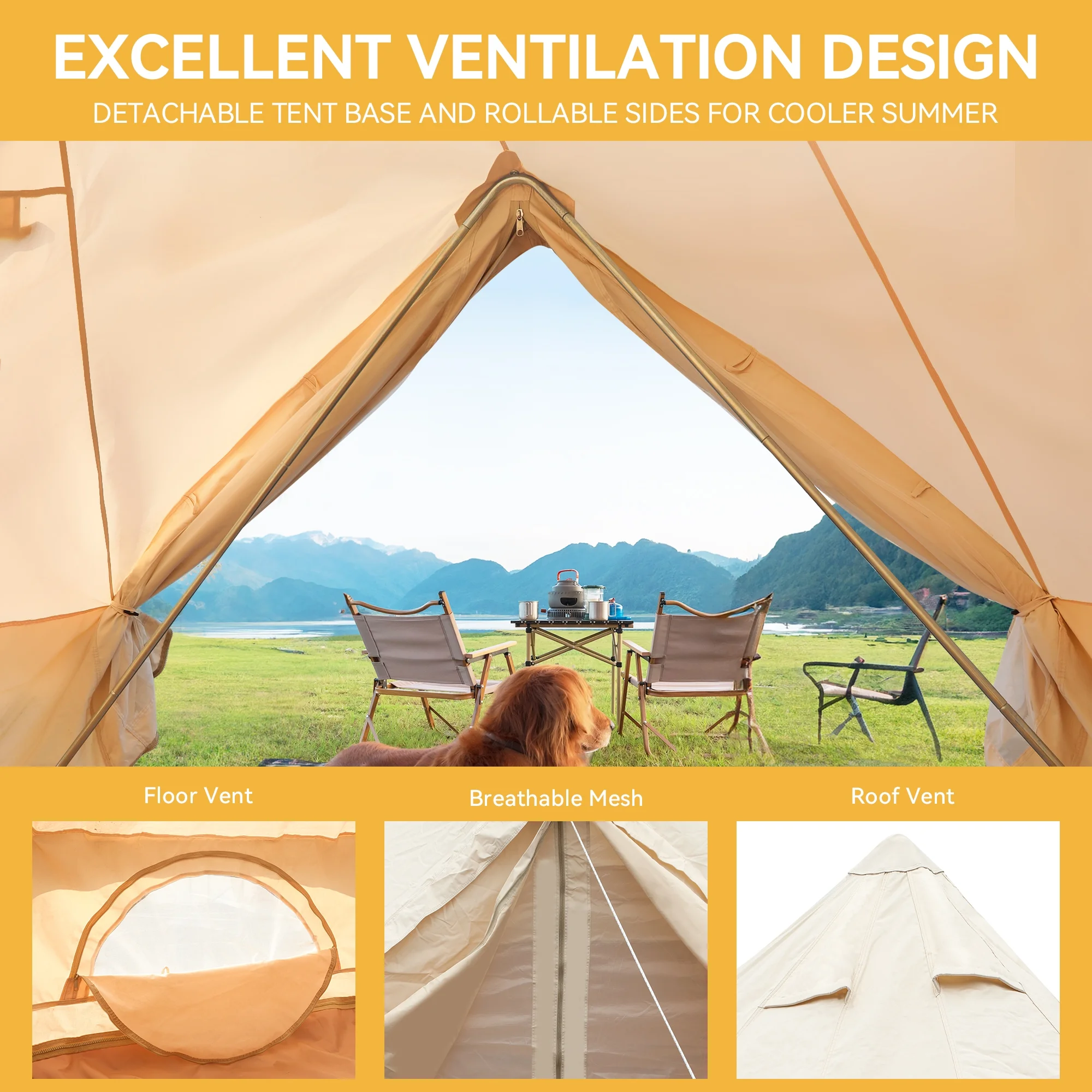 Dextrus Camping Tent with Stove Jacks & Windows for Outdoor Family Party, Camping, Picnic, Barbecue - Image 4