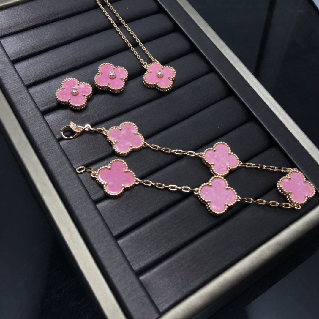 VCA Pink Vintage Alhambra Earrings Bracelet Necklace - Original Replica Club