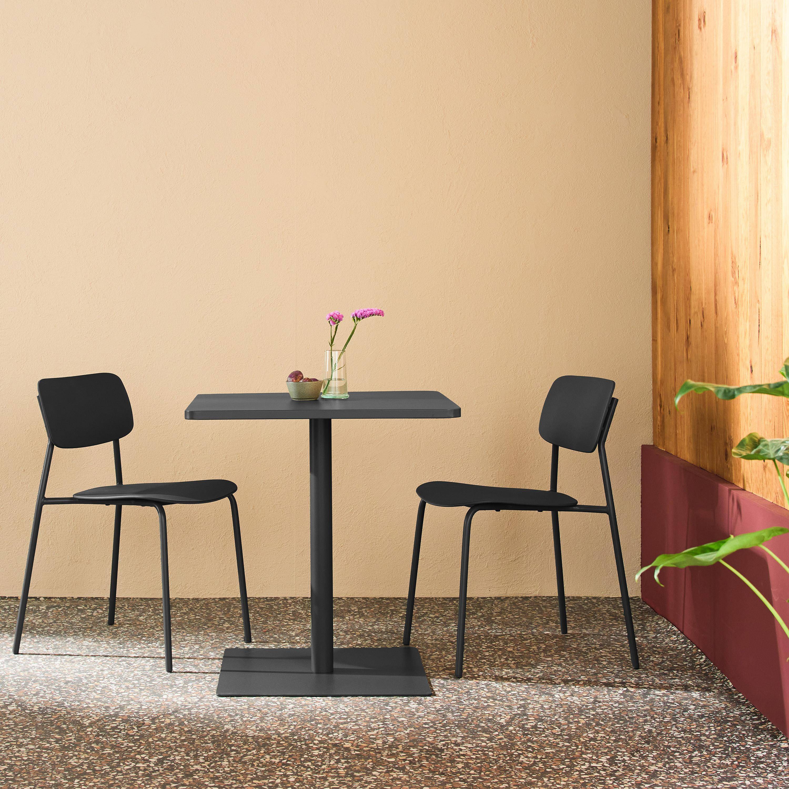 Orea + Liva - Mesa de jardín bistró cuadrada de acero con 2 sillas
