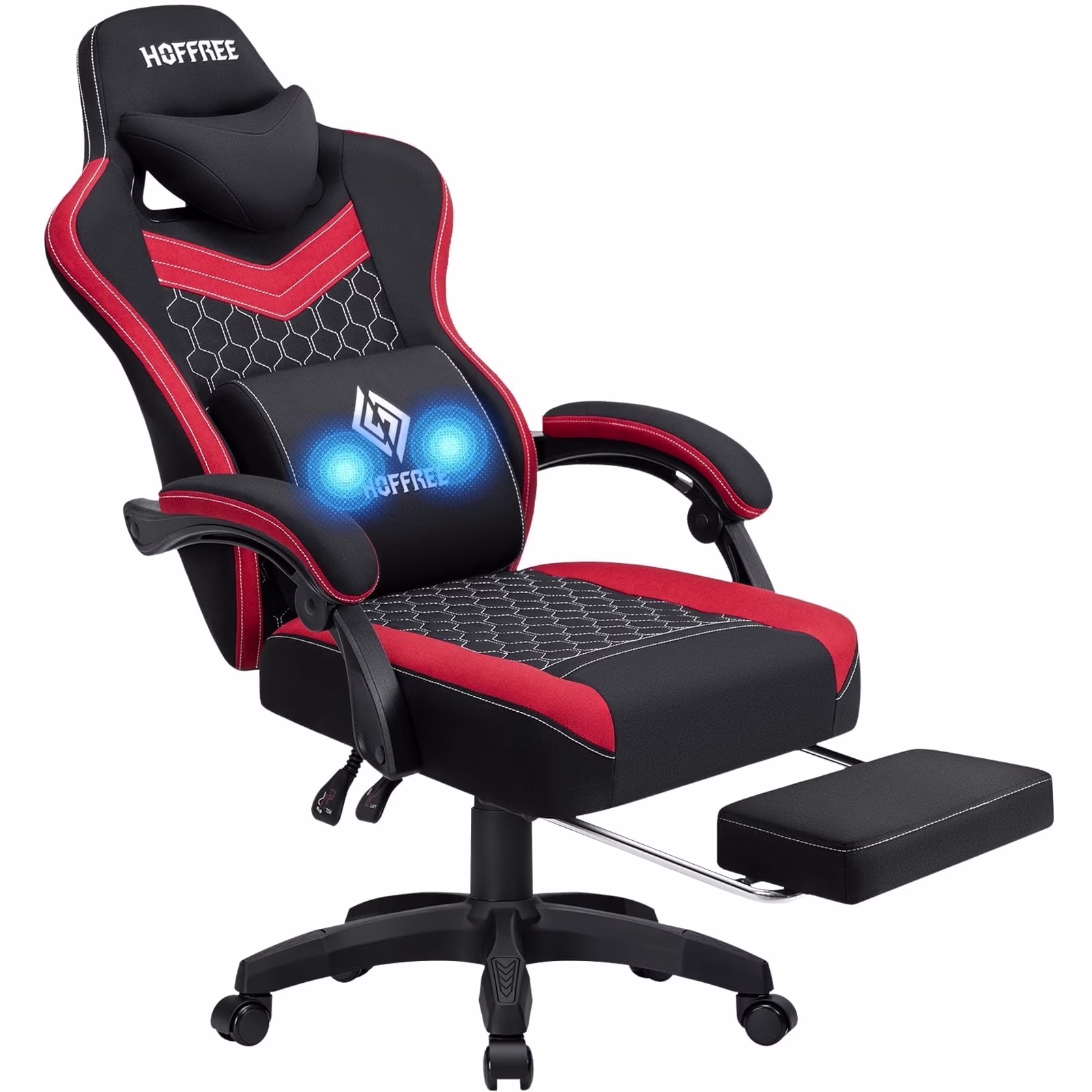 Hoffree Gaming Chair with Massage Fabric Office Chair with footrest for Adults, Ergonomic Gamer Chair with Headrest and Lumbar Support for Office Gaming, 440 LBS - Image 9