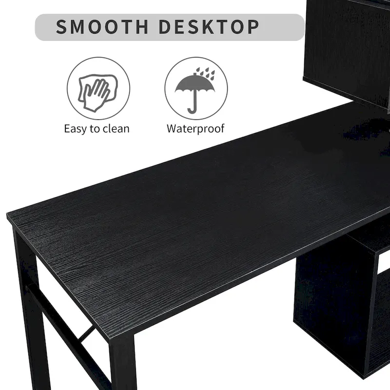 Modern Computer Desk with 5-Tier Shelves – Space-Saving Rotatable Workstation