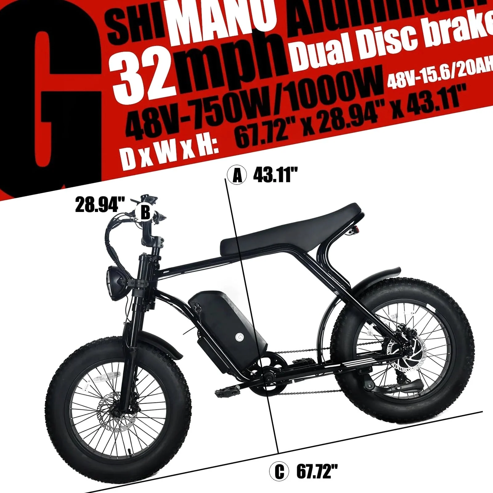 Electric Mountain Bike For Adults, 20 x 4.0 Fat Tires, 1000W Motor, 48V 20Ah Battery, Black - G-M1Sp - Image 12 Electric Mountain Bike For Adults, 20 x 4.0 Fat Tires, 1000W Motor, 48V 20Ah Battery, Black - G-M1Sp - Image 12